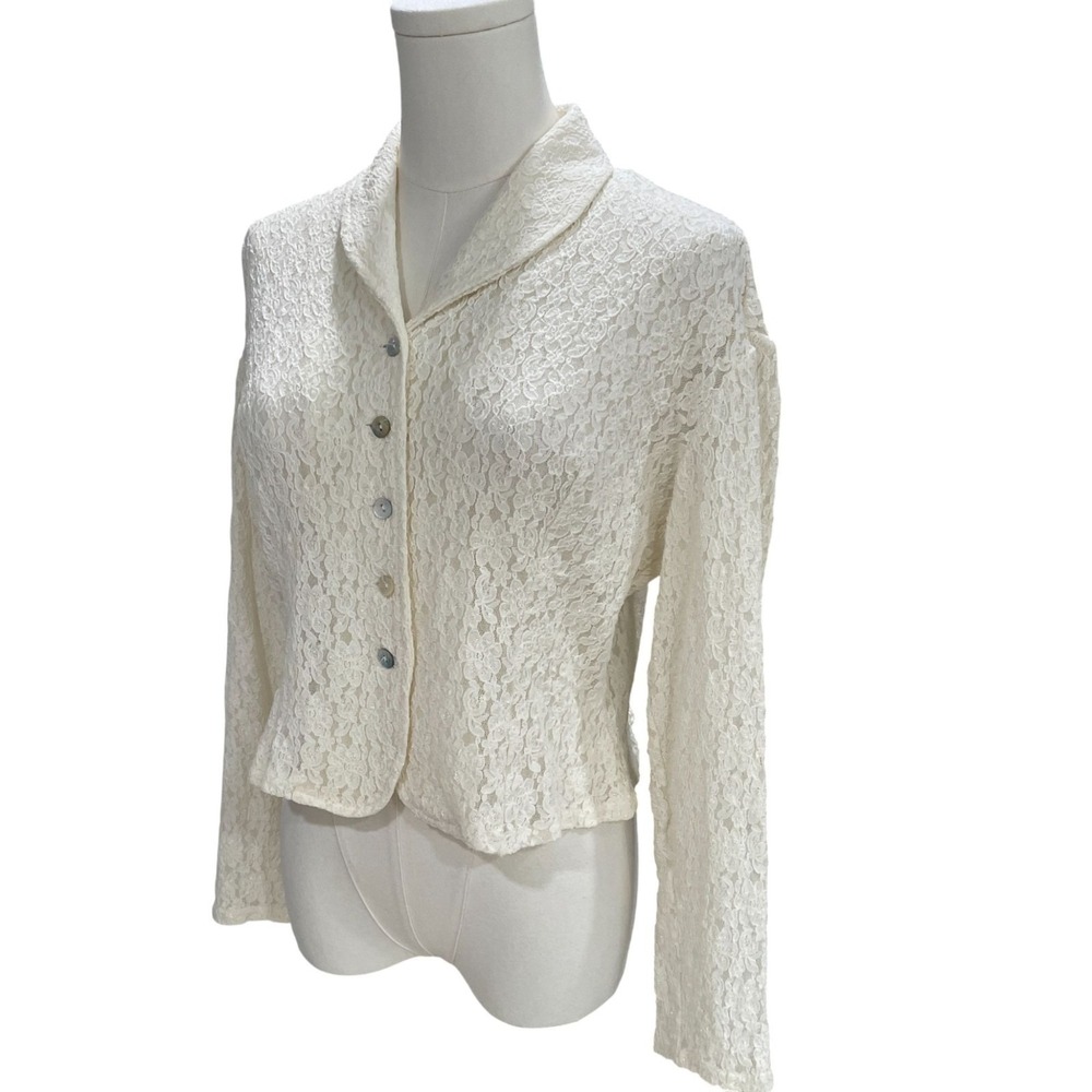 Granite‎ Lace Suit Jacket Ivory Feminine Career Blazer Vintage Romantic Preppy - Picture 6 of 10